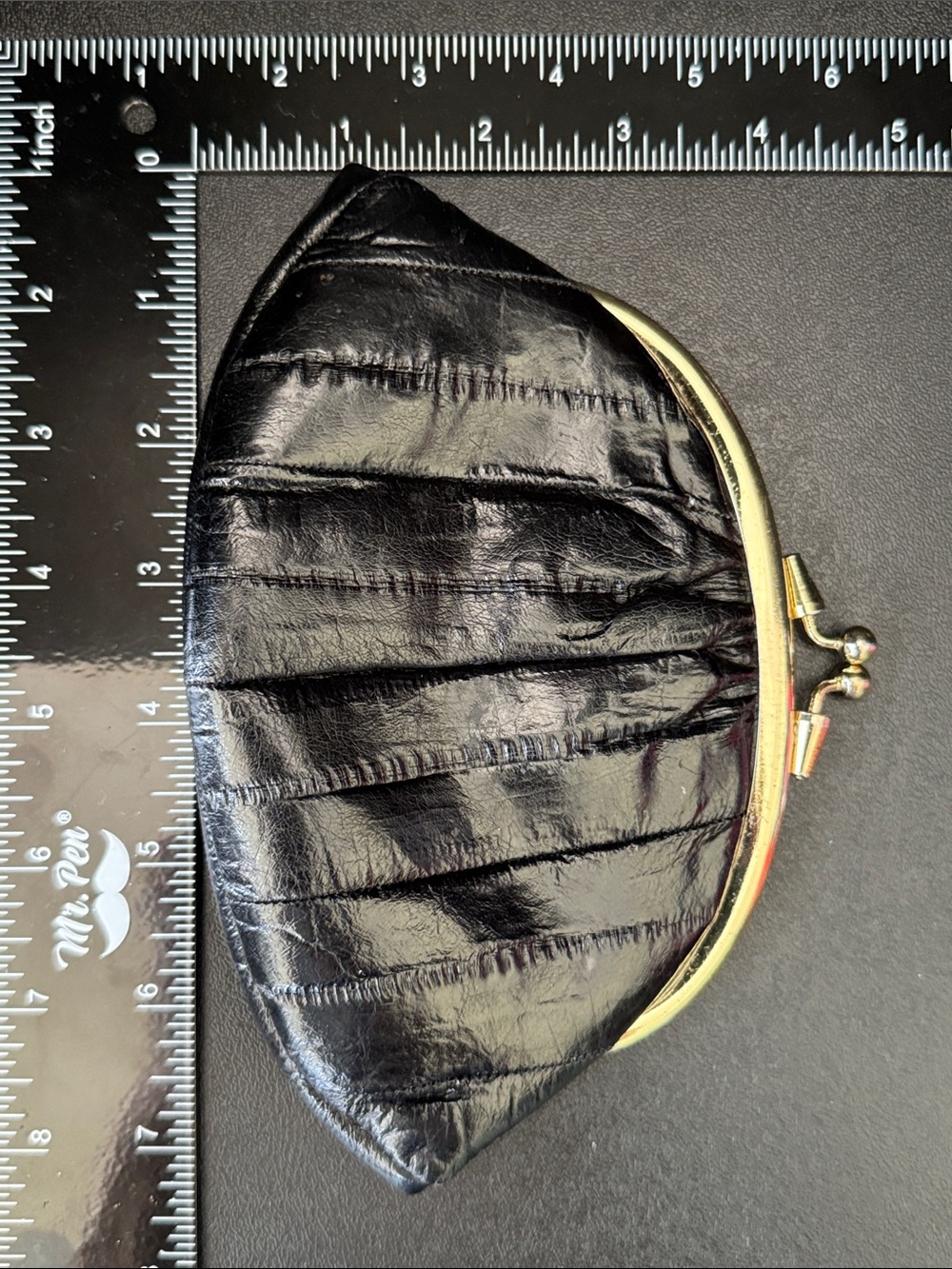 VTG Lee Sands Black Eel Skin Kiss Lock Coin Purse Clutch Wallet - Picture 9 of 9